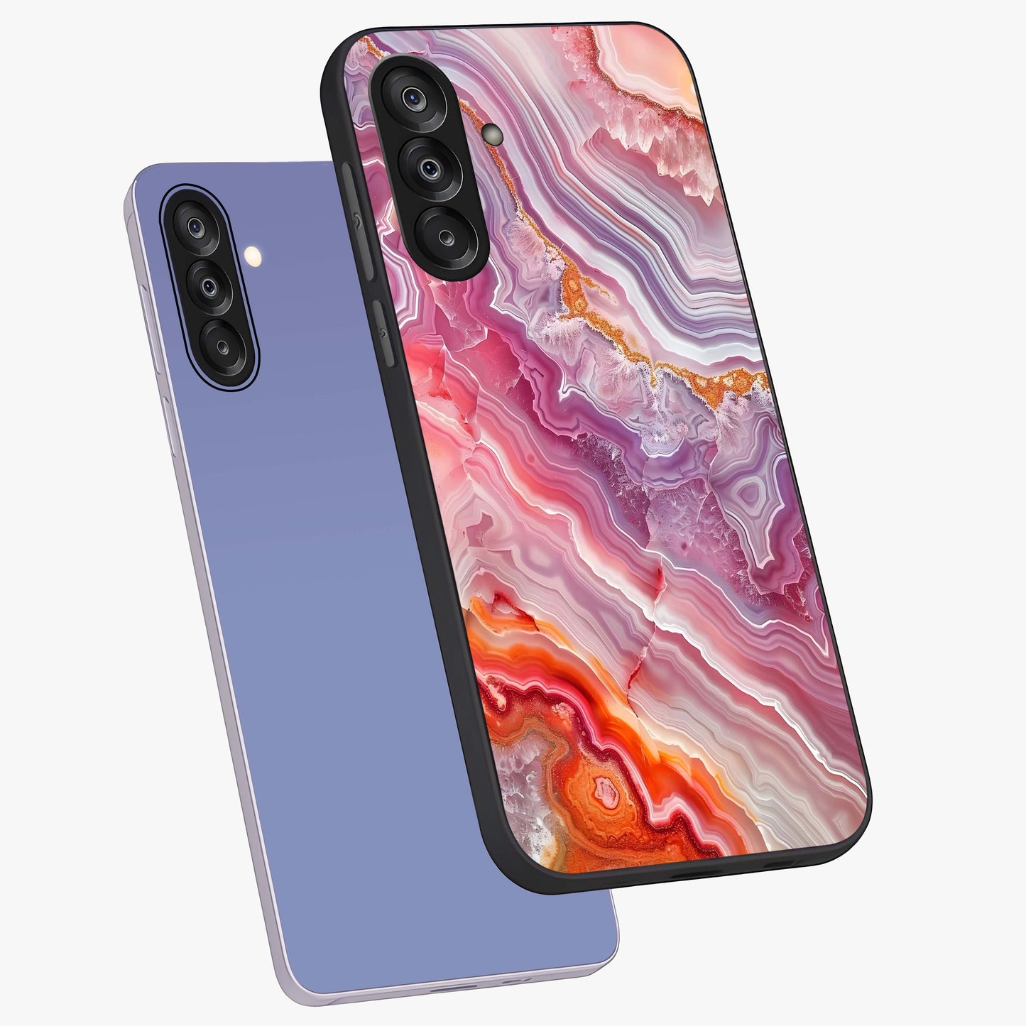 Rose Quartz Marble Glass Case displayed in angled mockup highlighting elegant marble pattern with soft aesthetic style.