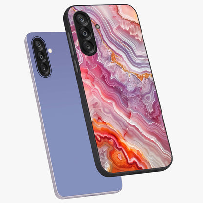 Rose Quartz Marble Glass Case displayed in angled mockup highlighting elegant marble pattern with soft aesthetic style.