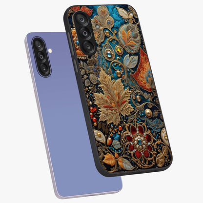 Royal Jewel Garden Glass Case displayed in angled mockup highlighting vibrant jewel inspired floral design with elegant aesthetic.
