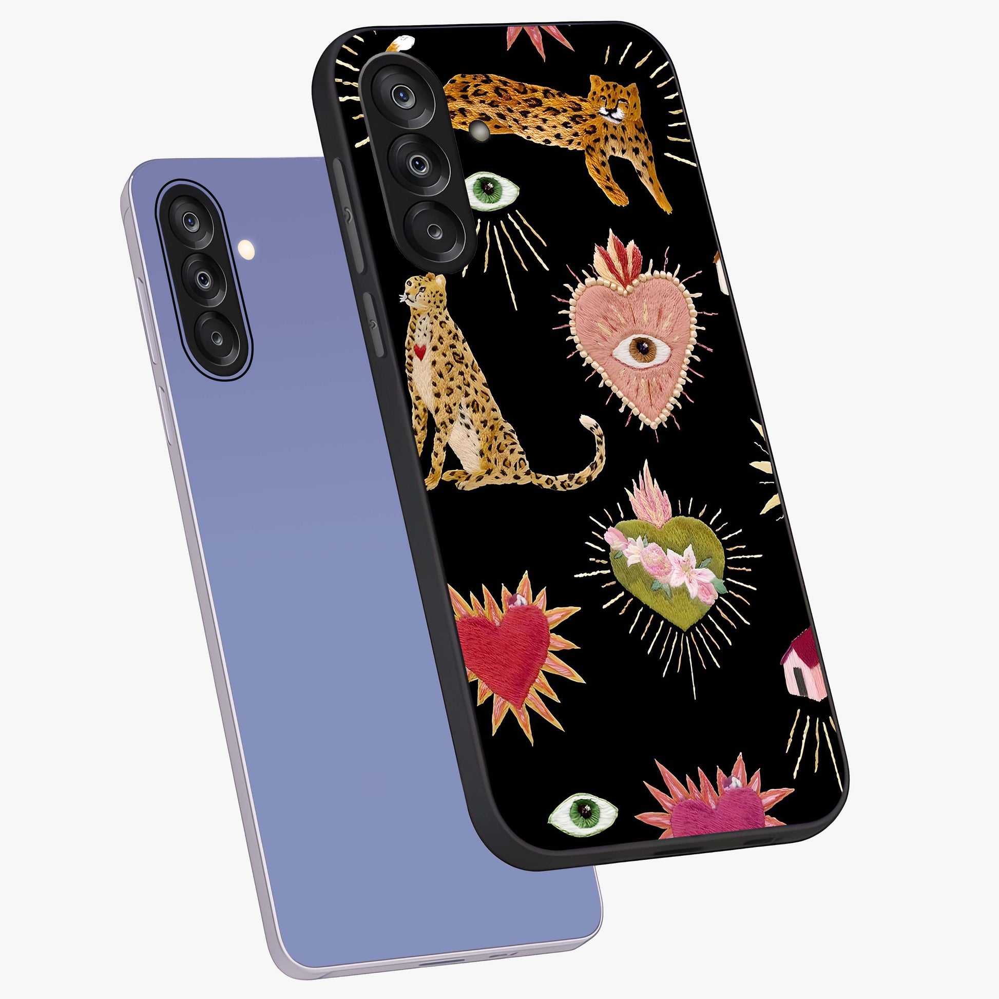 Sacred Jungle Heart Glass Case displayed in angled mockup highlighting lush tropical design with natural aesthetic style.