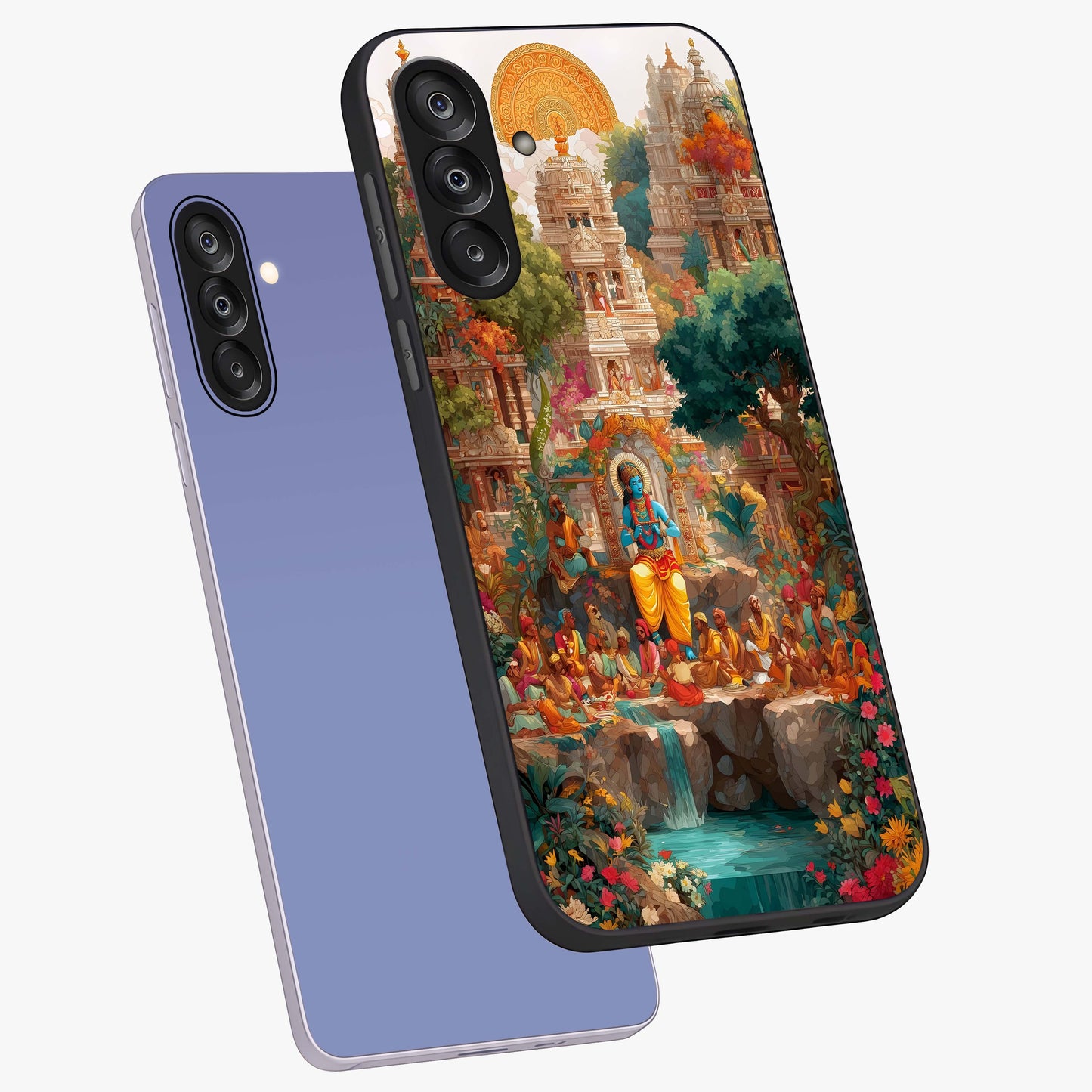 Sacred Sunlight Gods Glass Case displayed in angled mockup highlighting radiant spiritual design with celestial aesthetic.