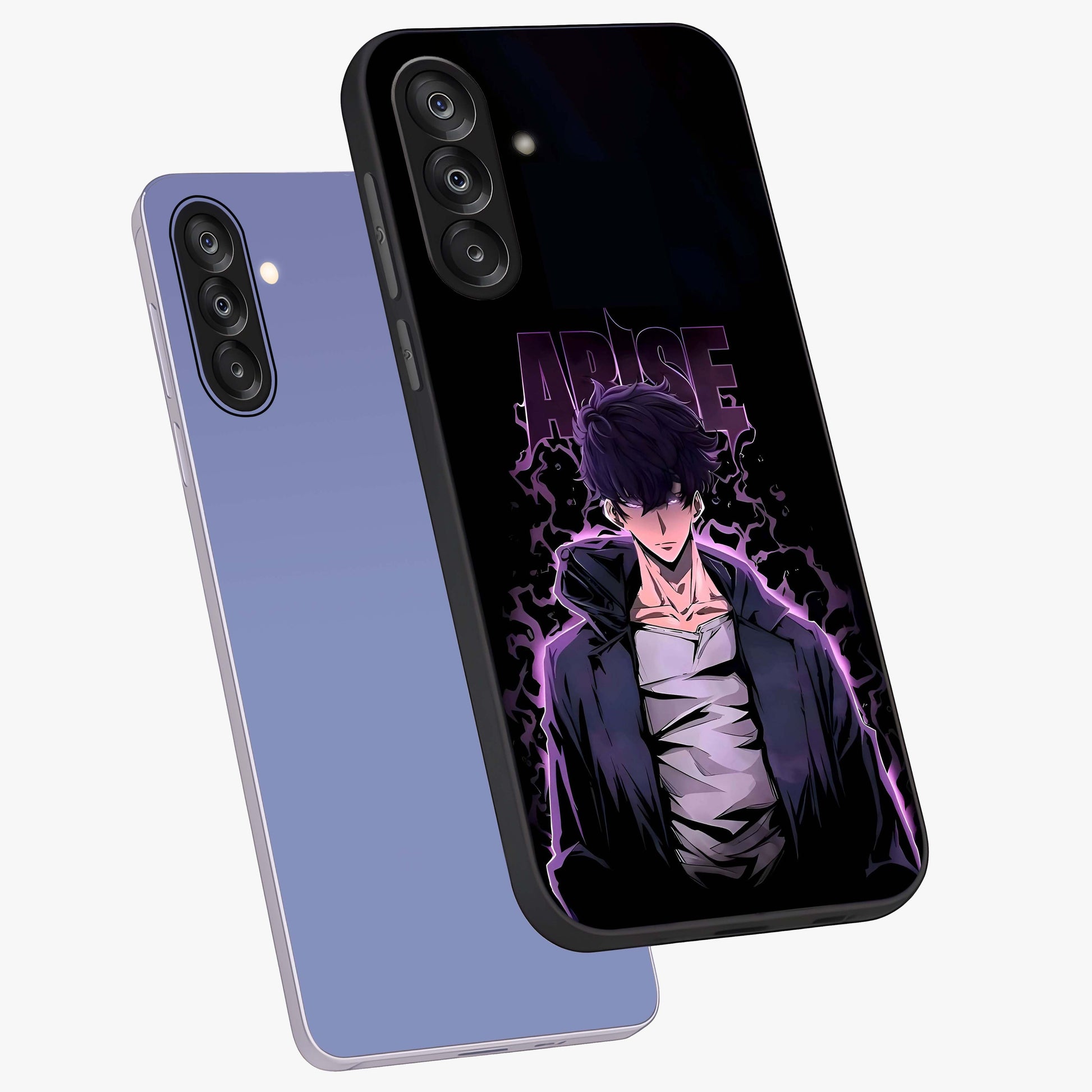 Shadow Monarch Awakening Glass Case displayed in angled mockup highlighting dramatic shadow warrior design with fantasy aesthetic.