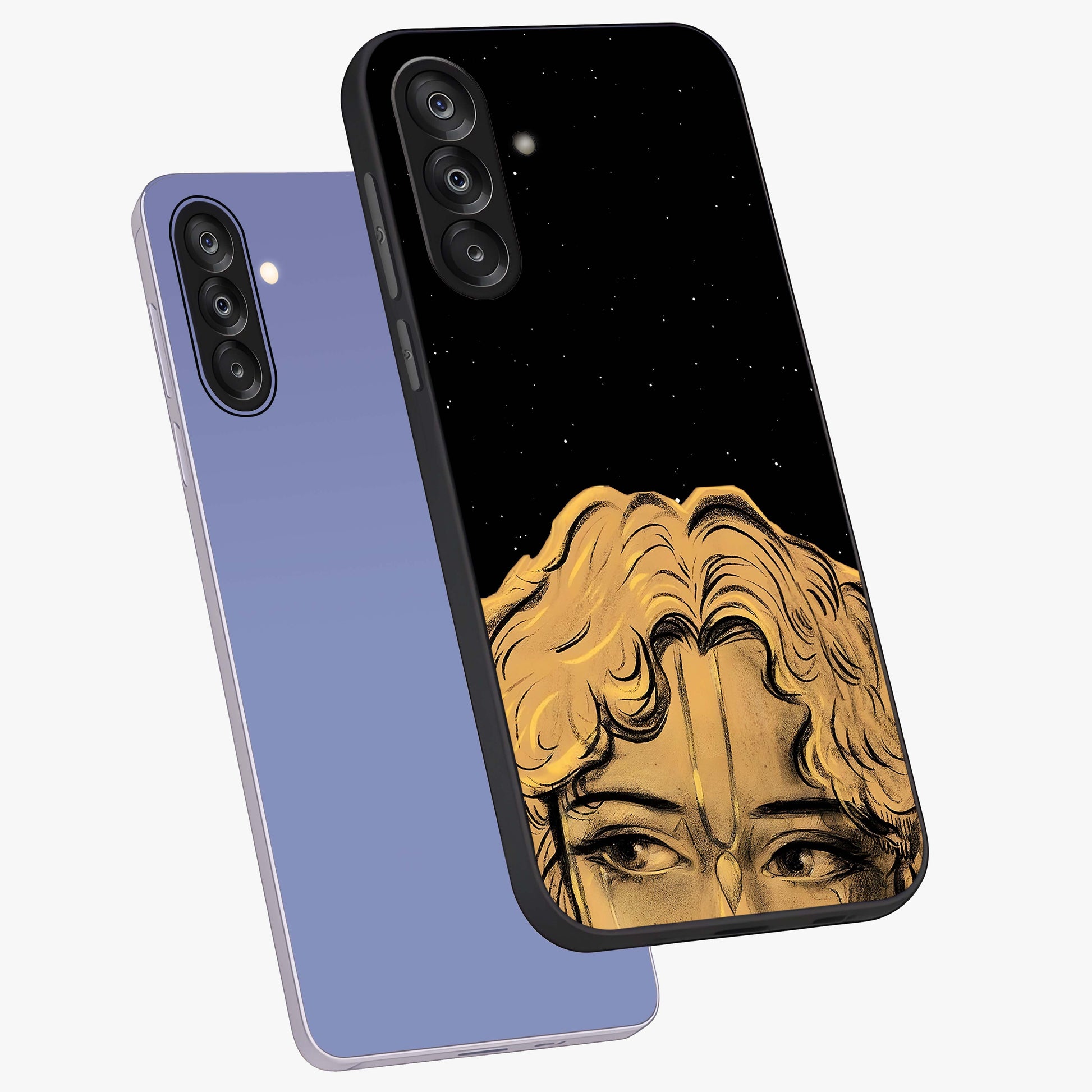 Shri Krishna Art Glass Case displayed in angled mockup highlighting spiritual Krishna illustration with divine aesthetic.