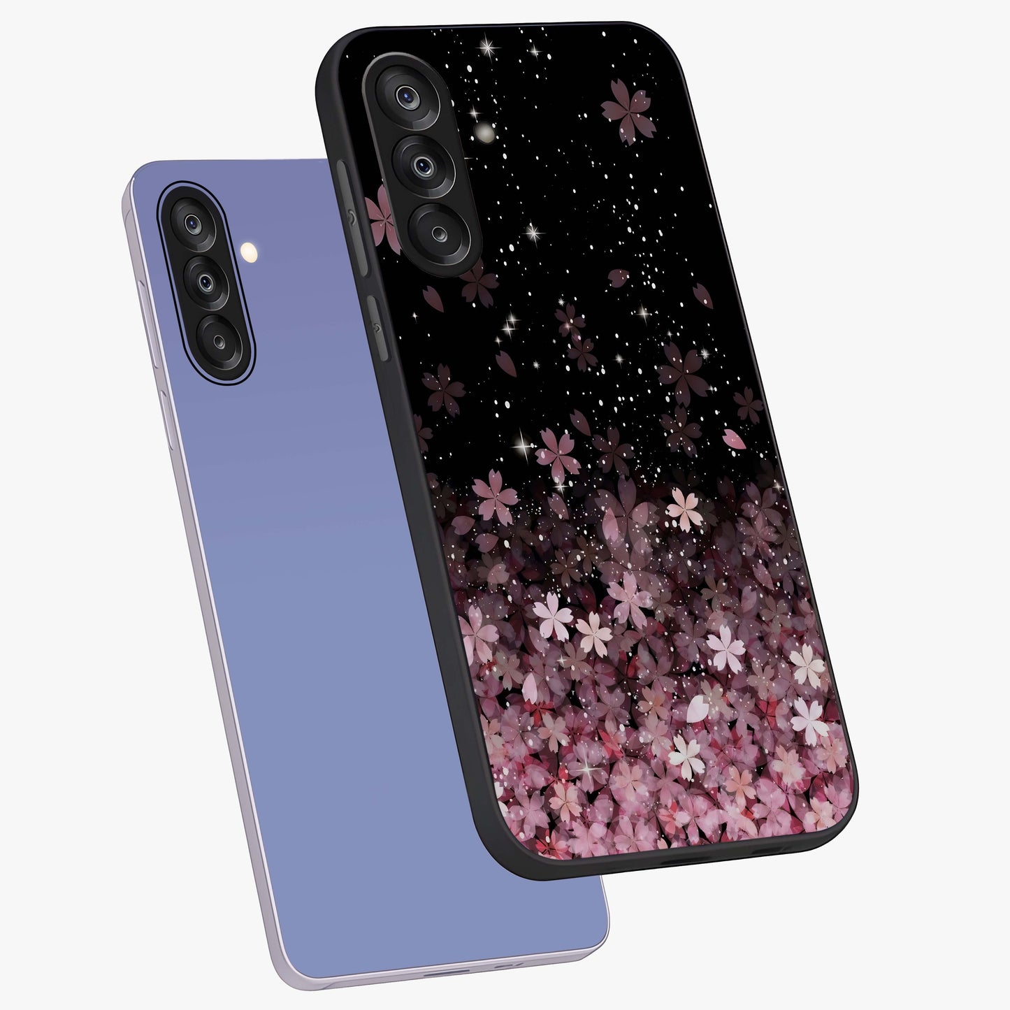 Small Starry Flowers Glass Case displayed in angled mockup highlighting tiny flower pattern with celestial aesthetic style.