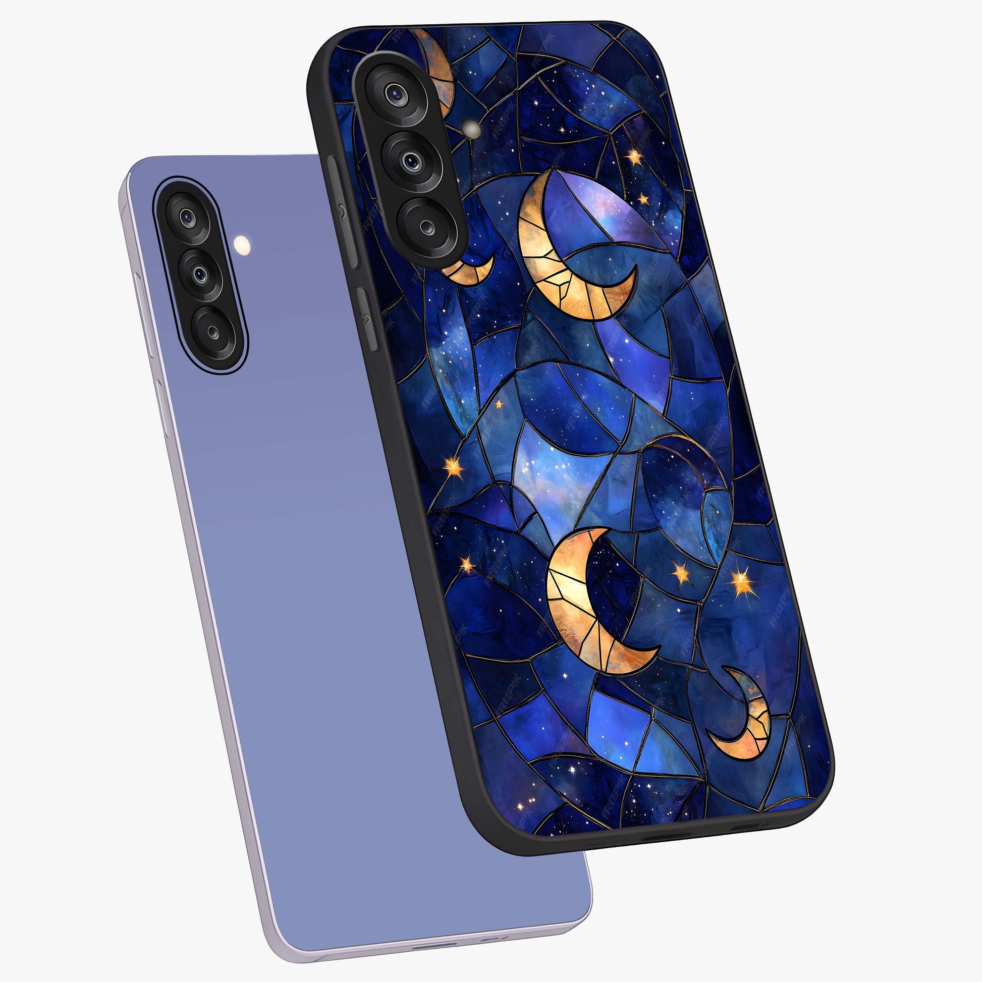 Starlit Sky Tapestry Glass Case displayed in angled mockup highlighting celestial night pattern with artistic aesthetic style.