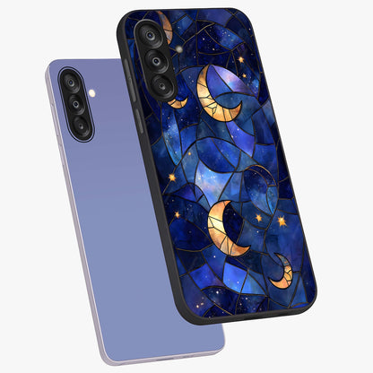 Starlit Sky Tapestry Glass Case displayed in angled mockup highlighting celestial night pattern with artistic aesthetic style.