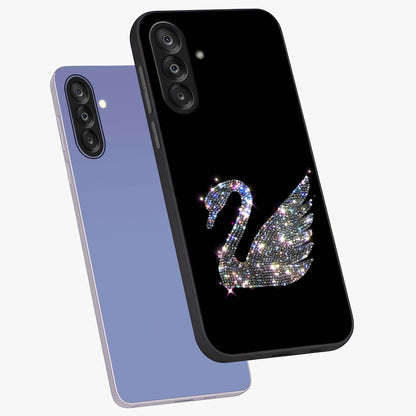 Starlit Swan Grace Glass Case displayed in angled mockup highlighting elegant swan illustration with dreamy celestial aesthetic.