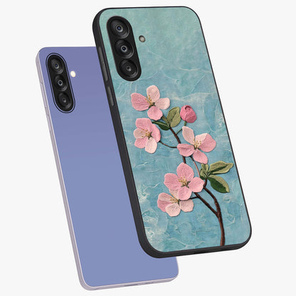 Threaded Blossom Breeze Glass Case displayed in angled mockup highlighting elegant floral design with soft aesthetic style.