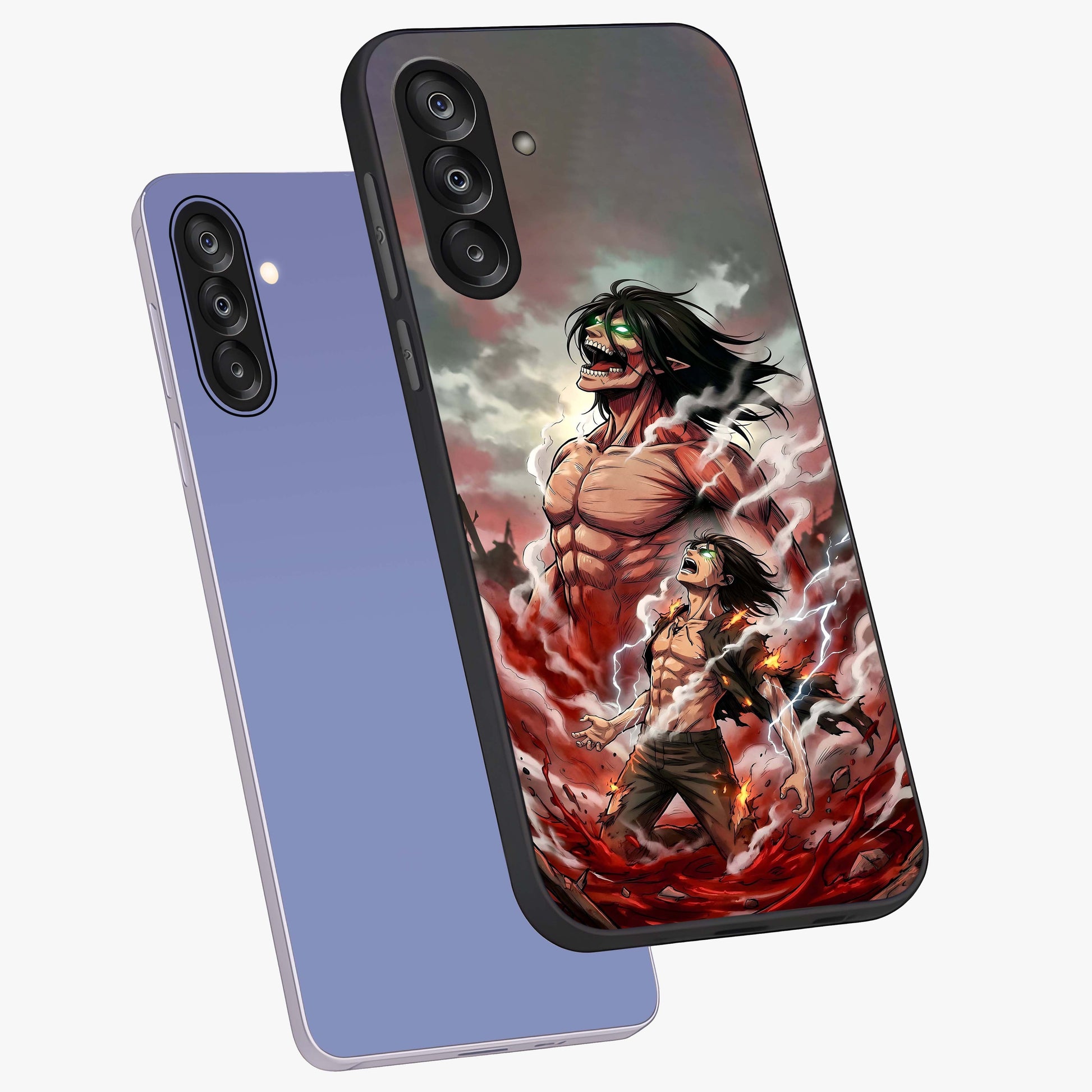 Titan Awakening Fury Glass Case displayed in angled mockup highlighting dramatic giant warrior design with bold anime aesthetic.