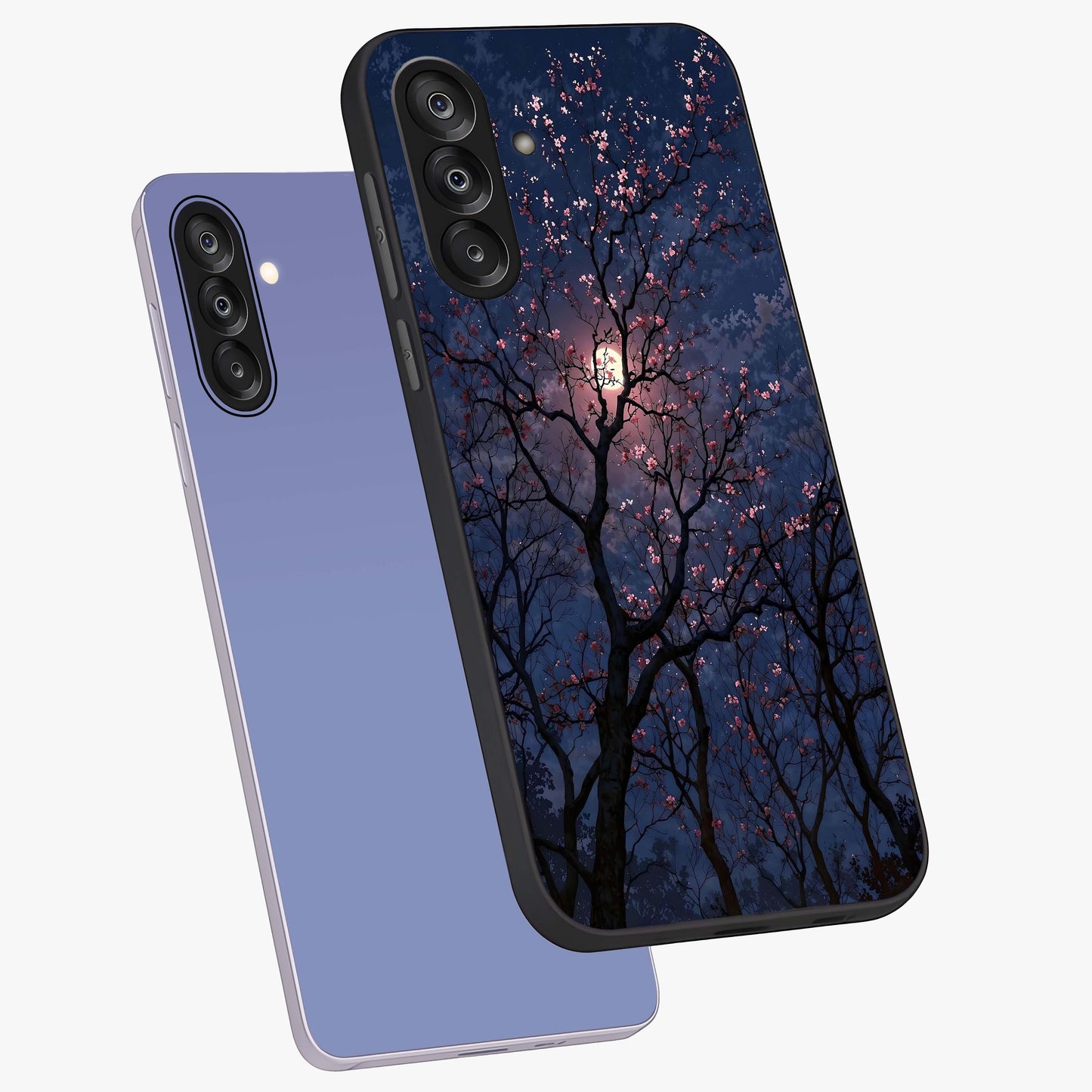 Twilight Sakura Serenade Glass Case displayed in angled mockup highlighting delicate sakura flower design with dreamy aesthetic.