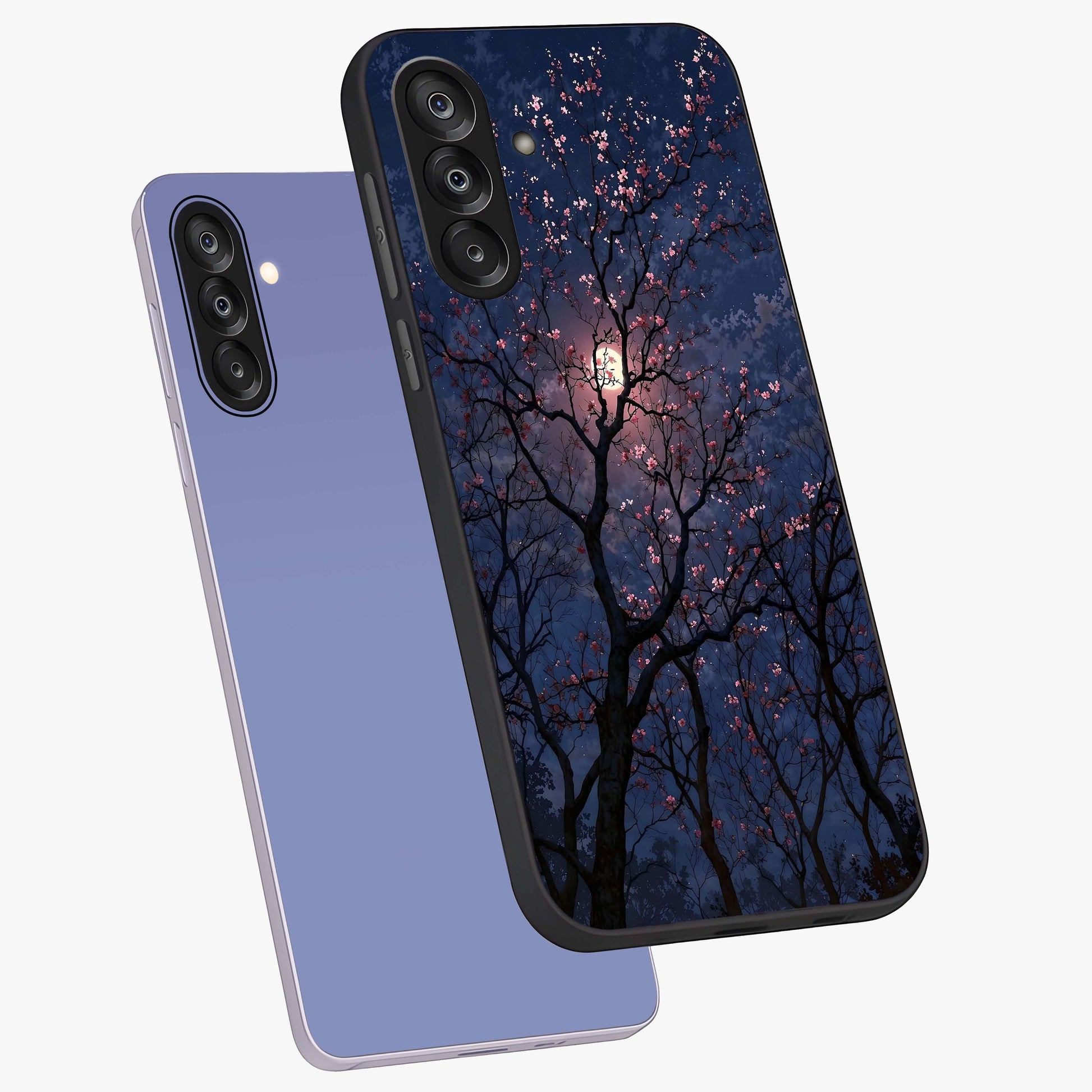 Twilight Sakura Serenade Glass Case displayed in angled mockup highlighting delicate sakura flower design with dreamy aesthetic.