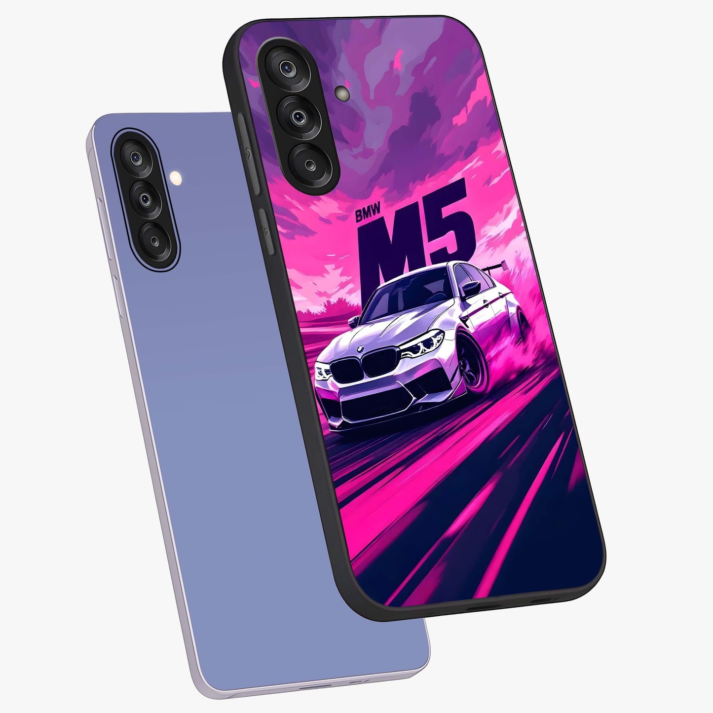 Velocity Drift Pulse Glass Case displayed in angled mockup highlighting dynamic drift design with sporty automotive aesthetic.