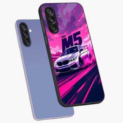 Velocity Drift Pulse Glass Case displayed in angled mockup highlighting dynamic drift design with sporty automotive aesthetic.