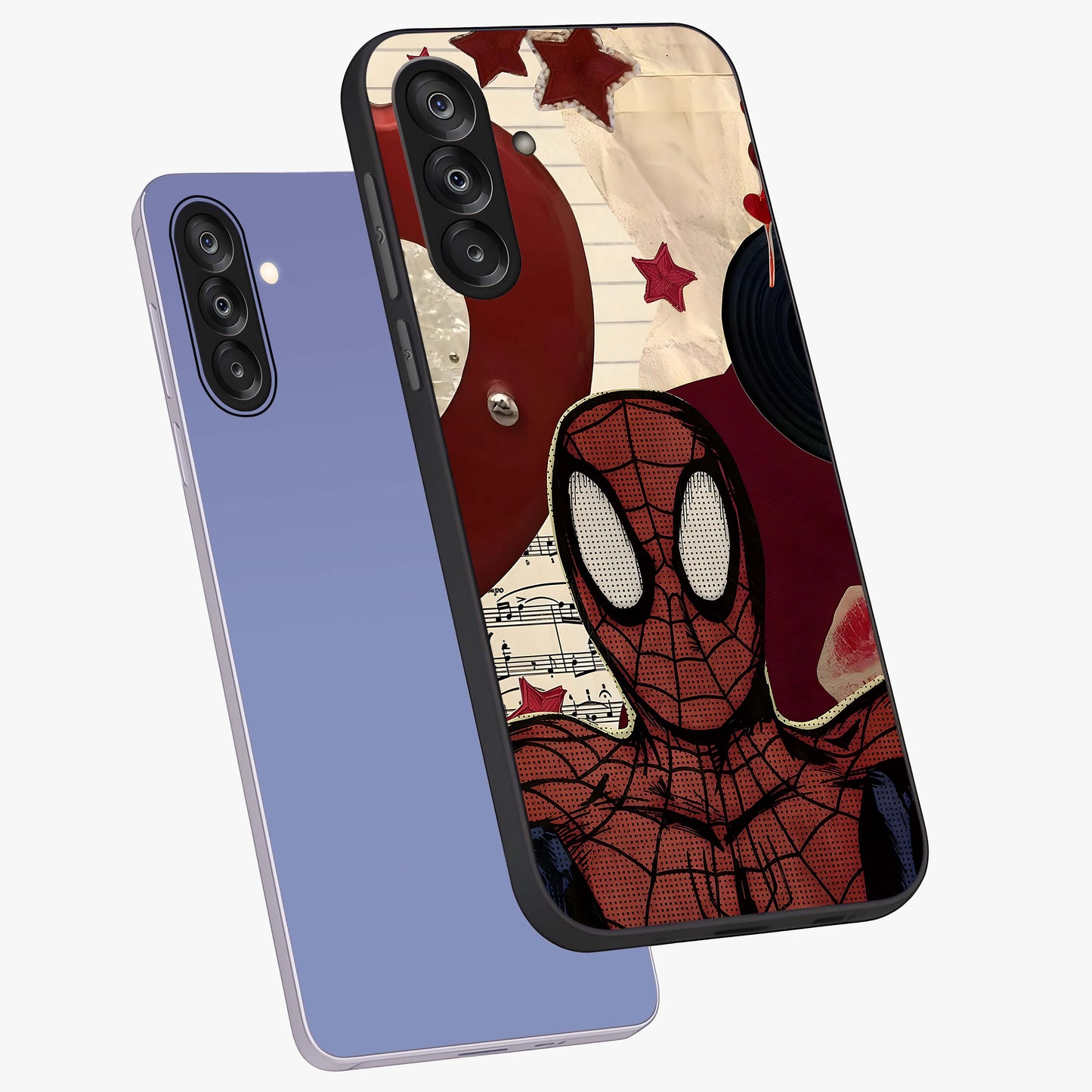 Web Warrior Vibes Glass Case displayed in angled mockup highlighting dynamic web design with comic style aesthetic.