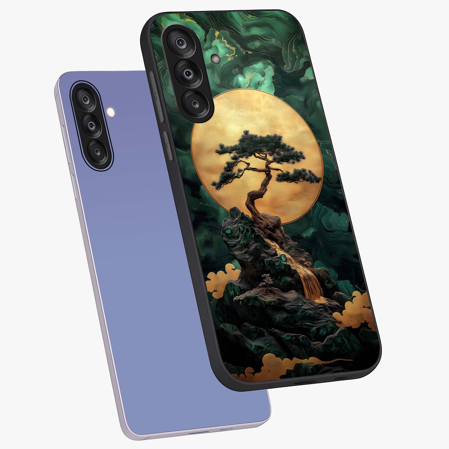 Zen Moon Rise Glass Case displayed in angled mockup highlighting peaceful lunar design with zen aesthetic style.