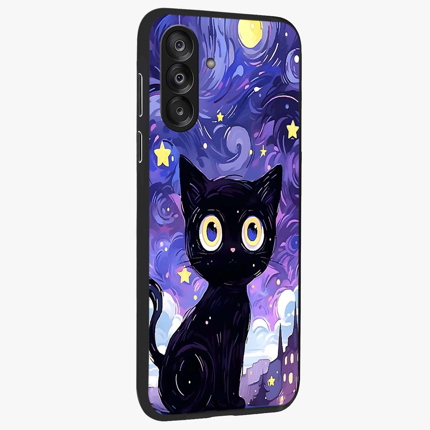 Abstract Cat Art Glass Case upright view showcasing creative feline illustration and aesthetic artistic style.