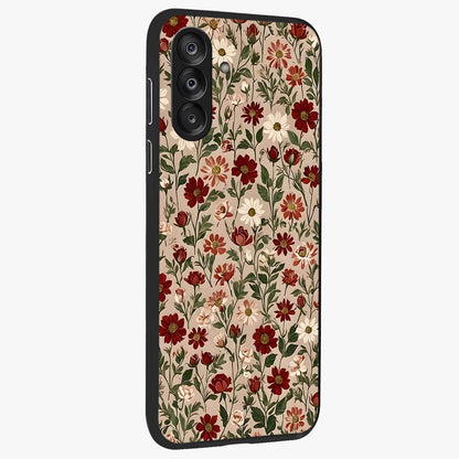 Biege Flower With Leaf Glass Case upright view showcasing delicate beige flower illustration with clean botanical style.