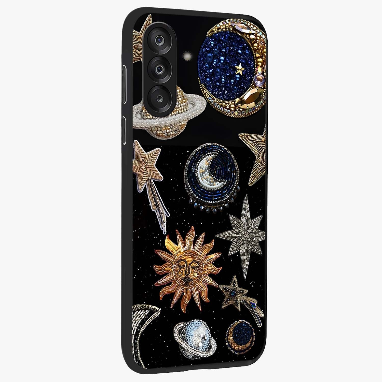 Celestial Gem Constellations Glass Case upright view showcasing cosmic constellation artwork with celestial aesthetic style.