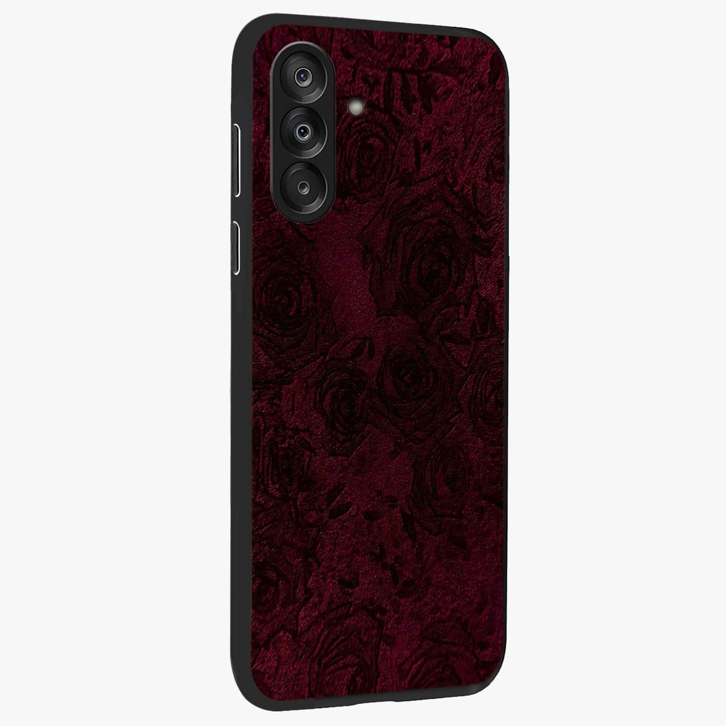 Crimson Fade Flow Glass Case upright view showcasing dynamic crimson flow artwork with stylish abstract theme.