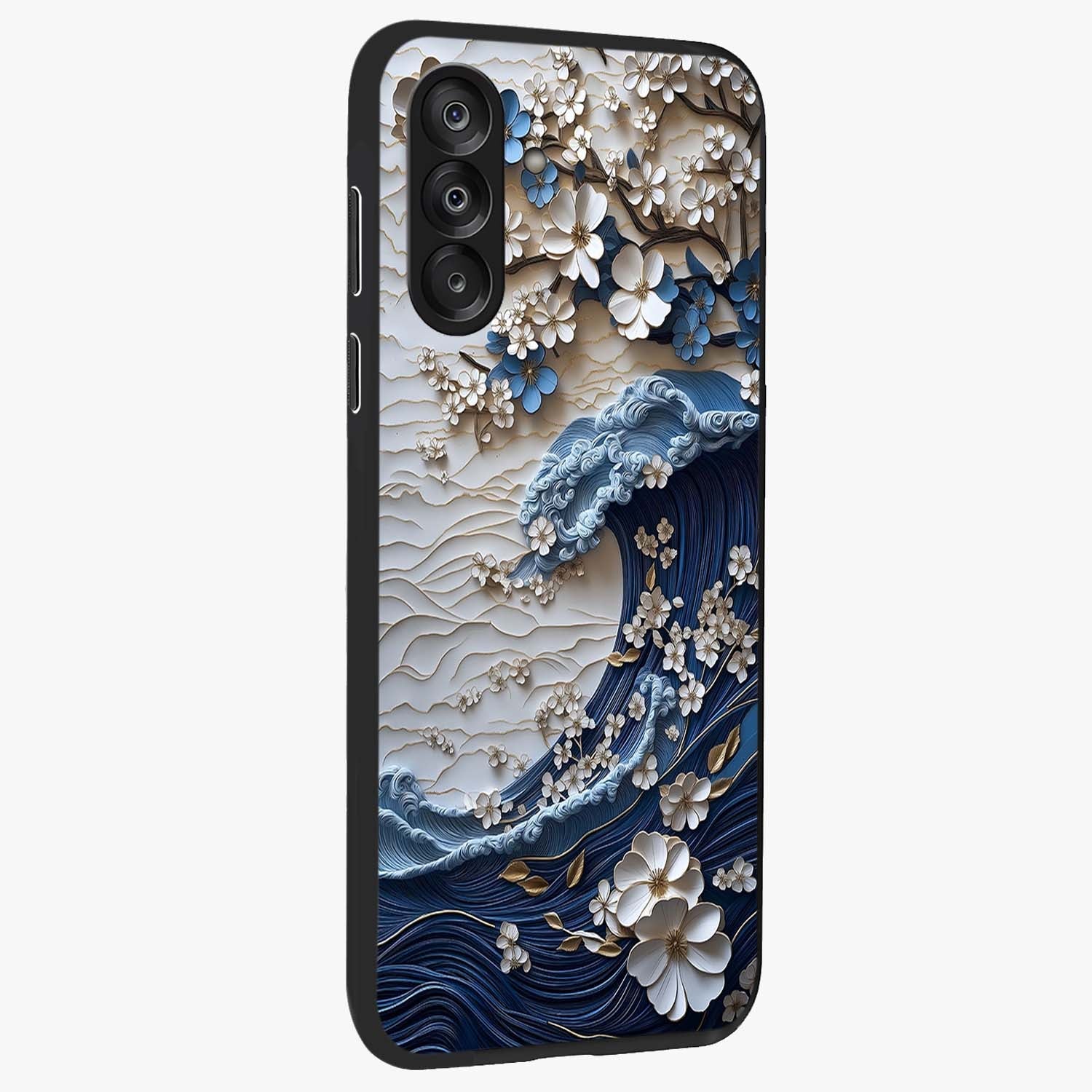 Floral Wave Origami Glass Case upright view showcasing creative floral origami artwork with artistic decorative theme.