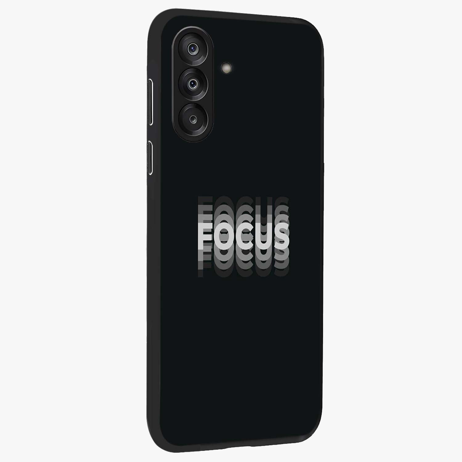Focus Mode On Glass Case upright view showcasing strong typography statement with sleek motivational theme.