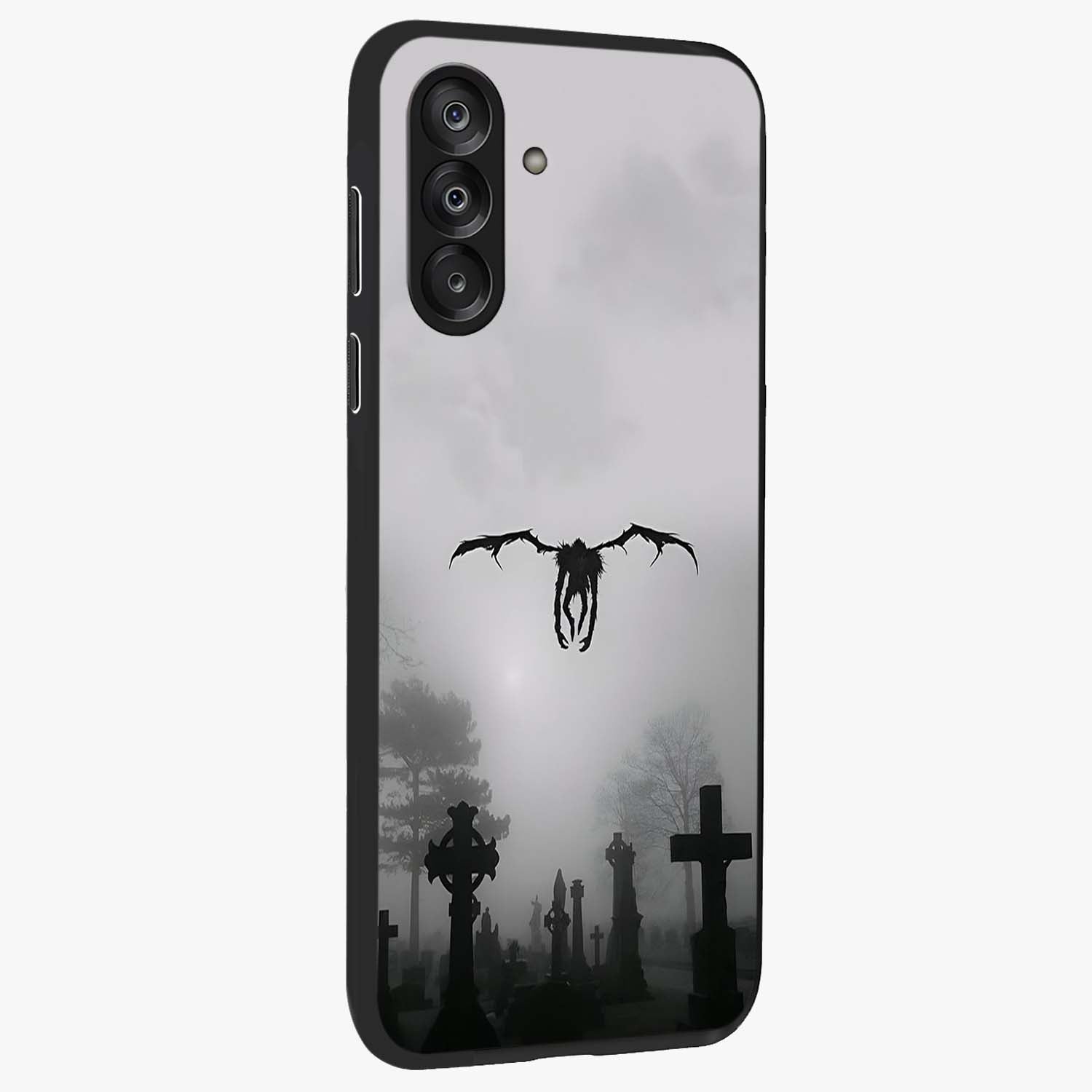 Graveyard Shadow Descent Glass Case upright view showcasing haunting graveyard artwork with dramatic dark theme.