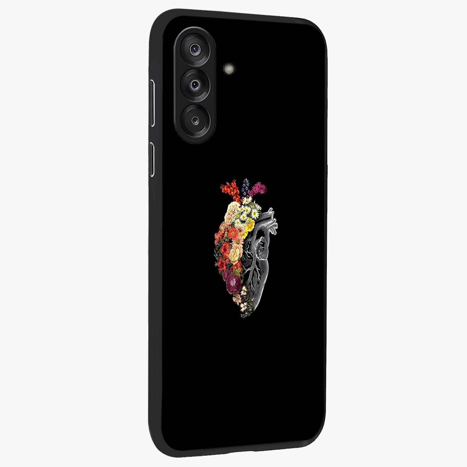 Heart With Flowers Glass Case upright view showcasing decorative heart and floral artwork with sweet romantic theme.