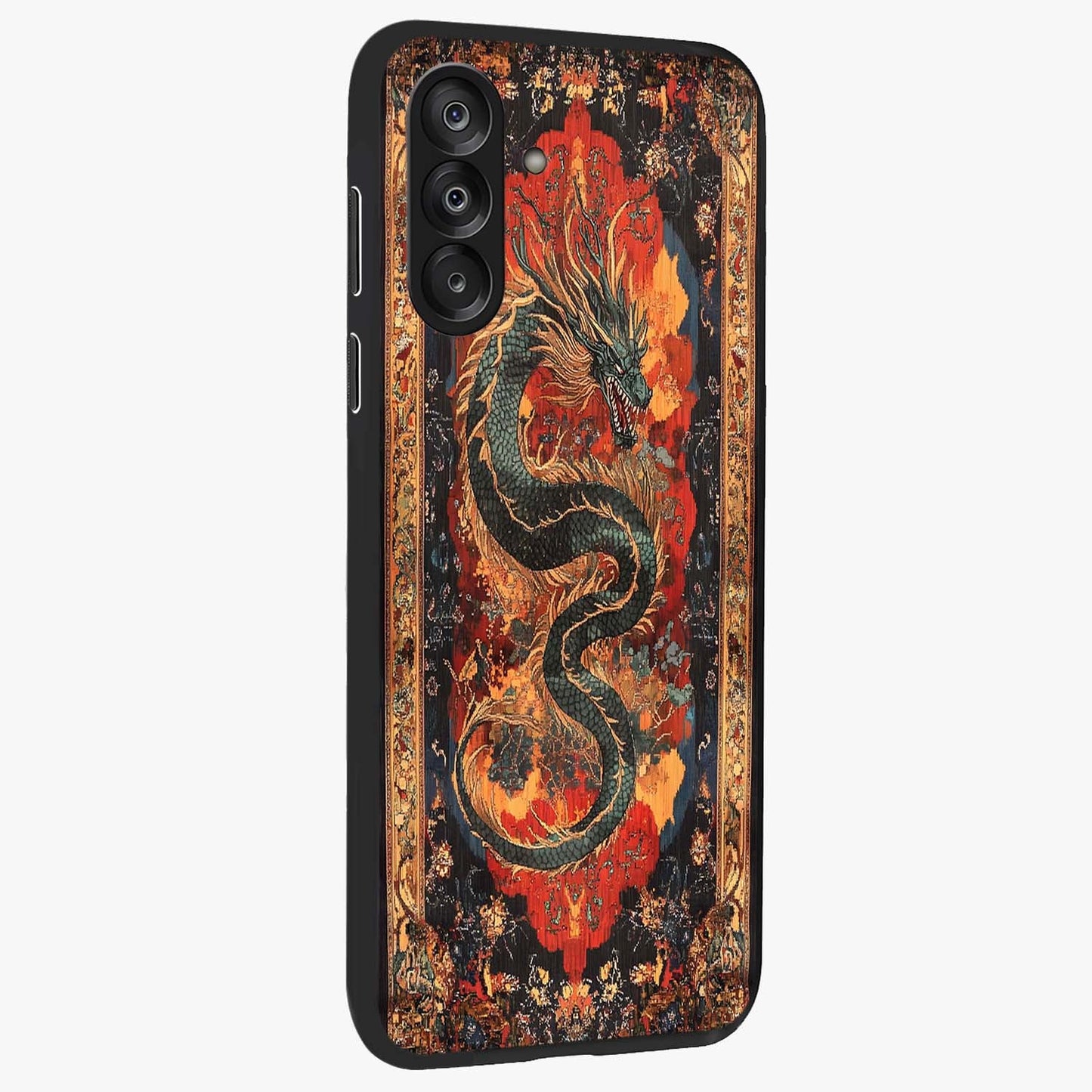Inferno Dragon Soul Glass Case upright view showcasing intense dragon artwork with fantasy fire theme.