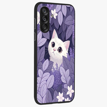 Lilac Hide Peek Cat Glass Case upright view showcasing charming cat artwork with adorable peek theme.