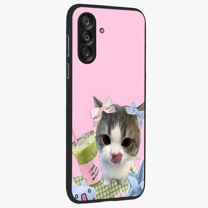 Love Matcha Cat Glass Case upright view showcasing adorable cat artwork with charming matcha themed design.
