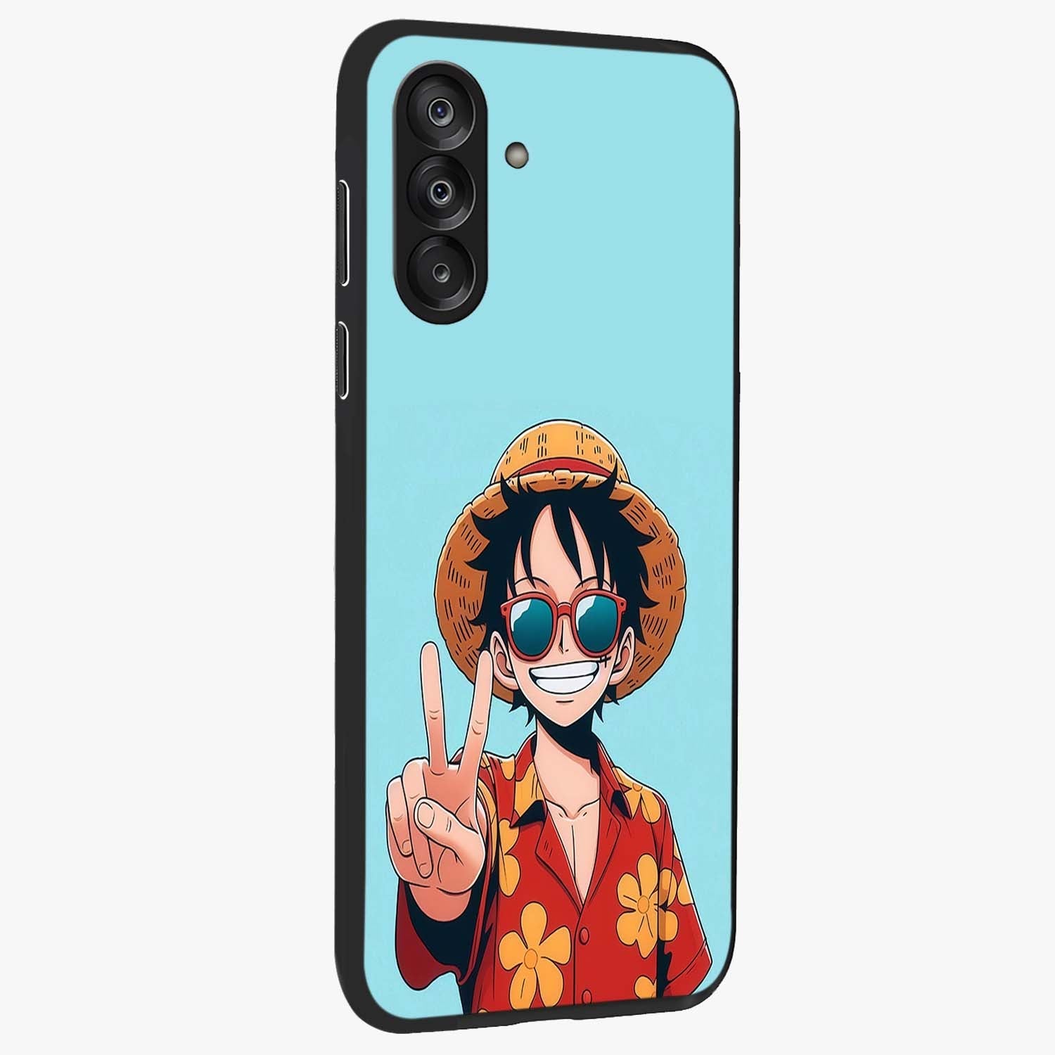 Luffy Summer Anime Vibe Glass Case upright view showcasing dynamic anime artwork with bright adventurous theme.