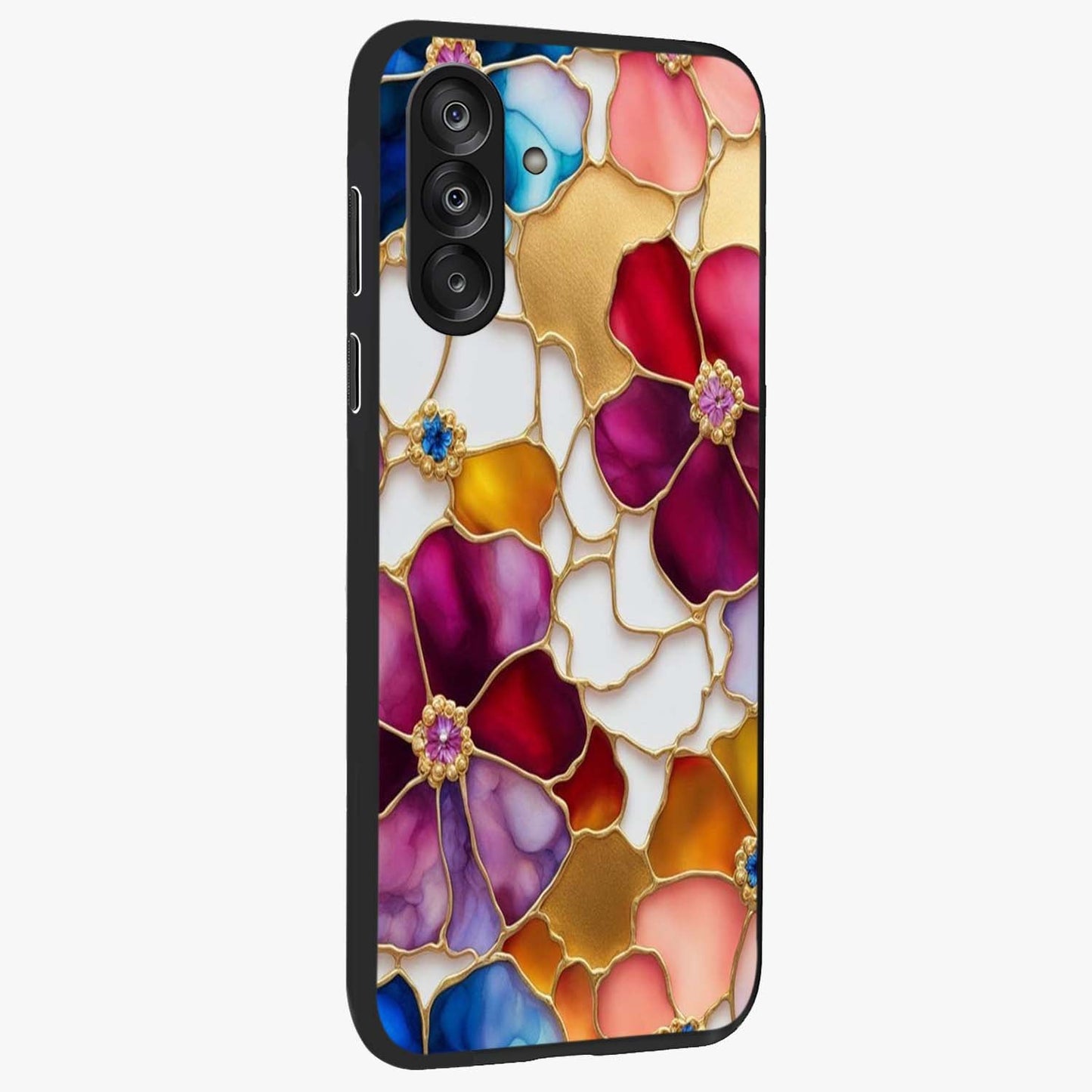 Marble Flower Pattern Glass Case upright view showcasing decorative marble flower artwork with refined style.