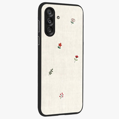 Minimalistic Blue With White Flower Pattern Glass Case upright view showcasing clean white flower artwork with calming blue theme.