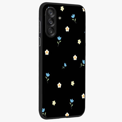 Minimal Petal Whispers Glass Case upright view showcasing elegant floral artwork with modern minimalist style.