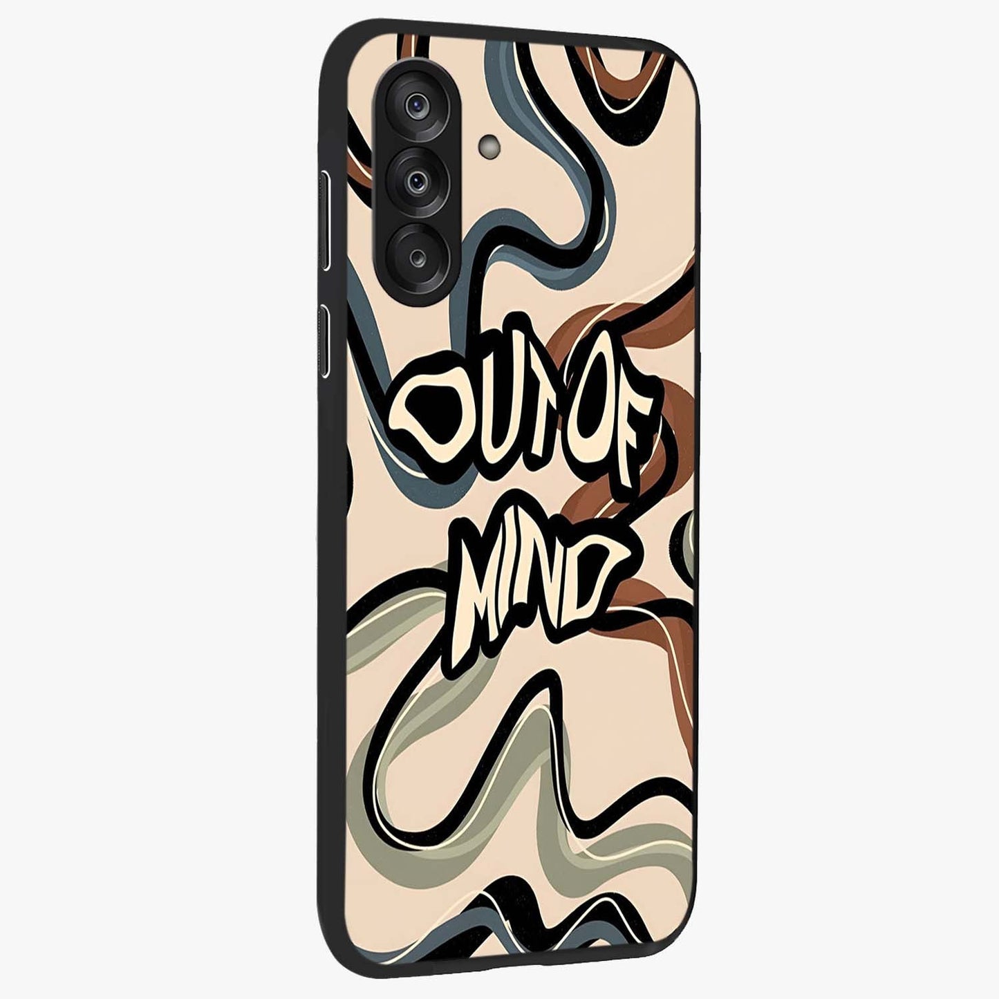 Out Of Mind Glass Case upright view showcasing striking typography artwork with edgy conceptual theme.