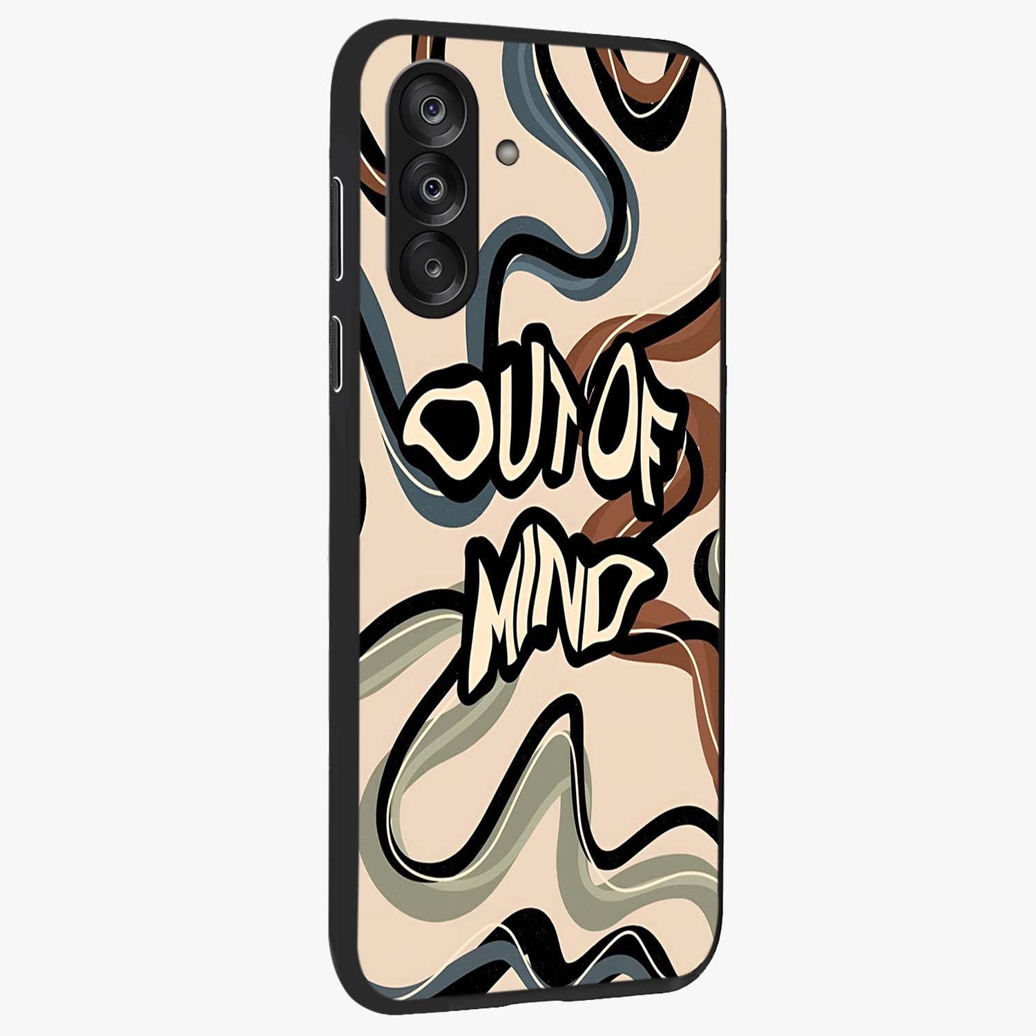 Out Of Mind Glass Case upright view showcasing striking typography artwork with edgy conceptual theme.