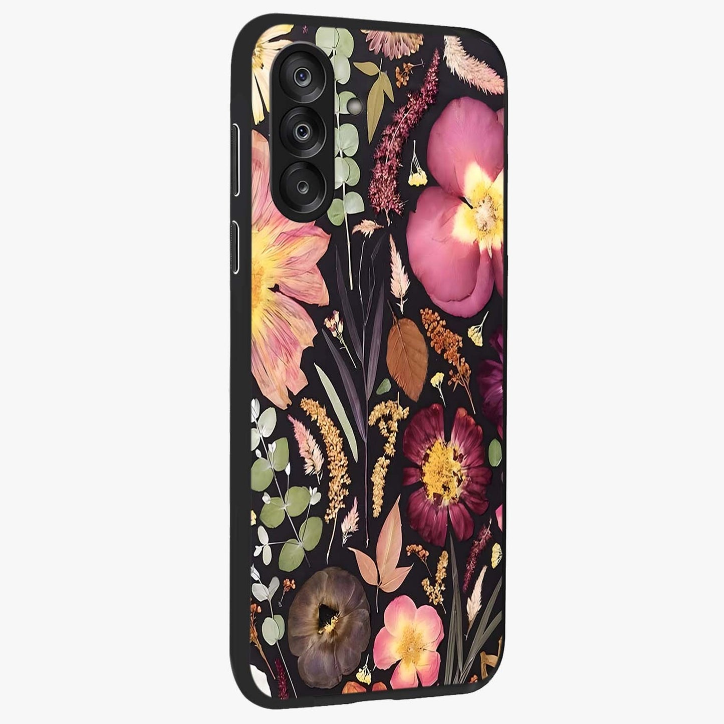 Petal Dream Tapestry Glass Case upright view showcasing detailed floral tapestry artwork with artistic nature theme.