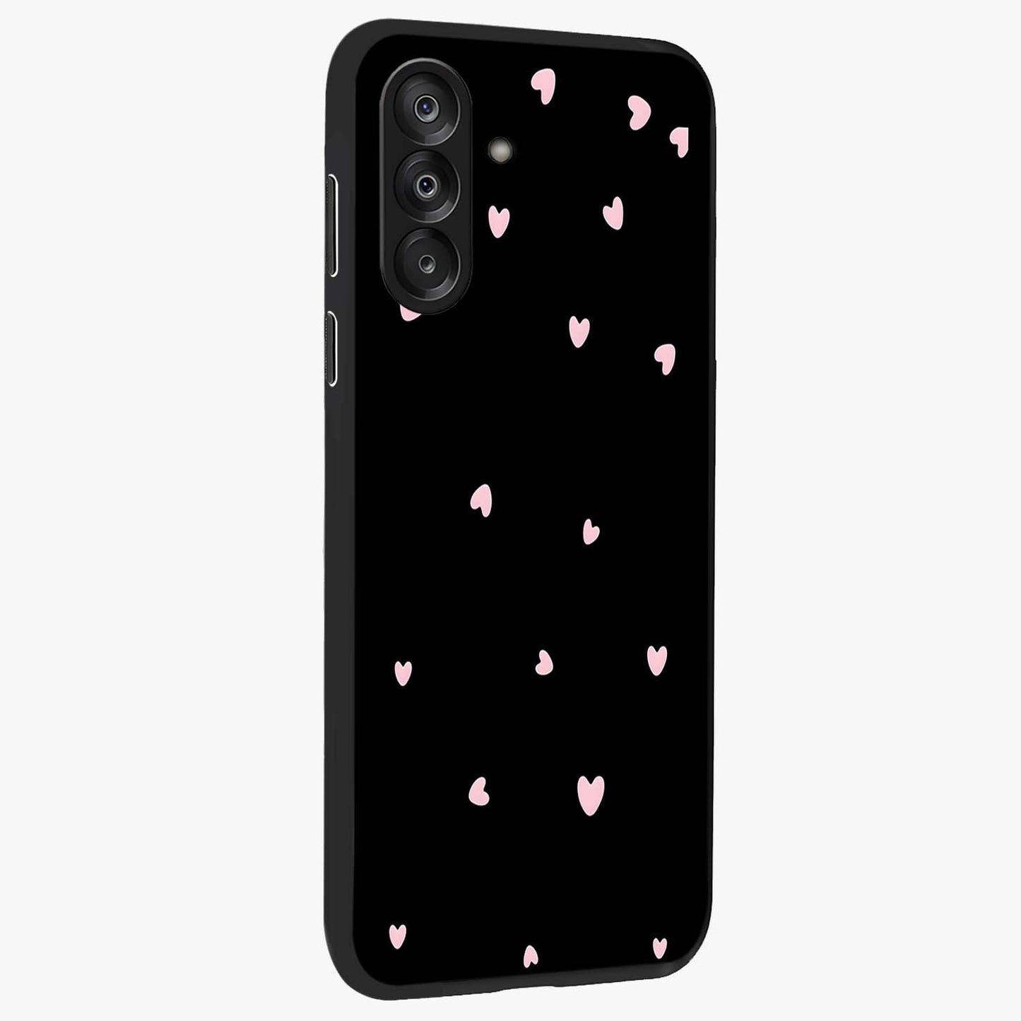 Pink Love Drops Glass Case upright view showcasing charming heart drop artwork with romantic playful theme.