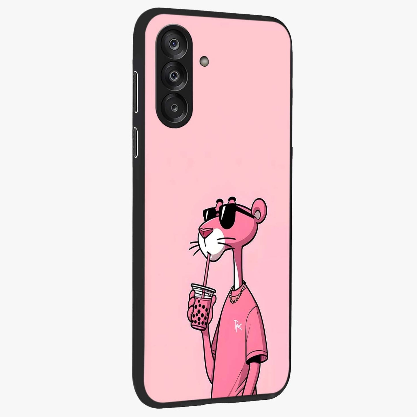 Pink Panther Glass Case upright view showcasing fun animated artwork with stylish retro cartoon theme.