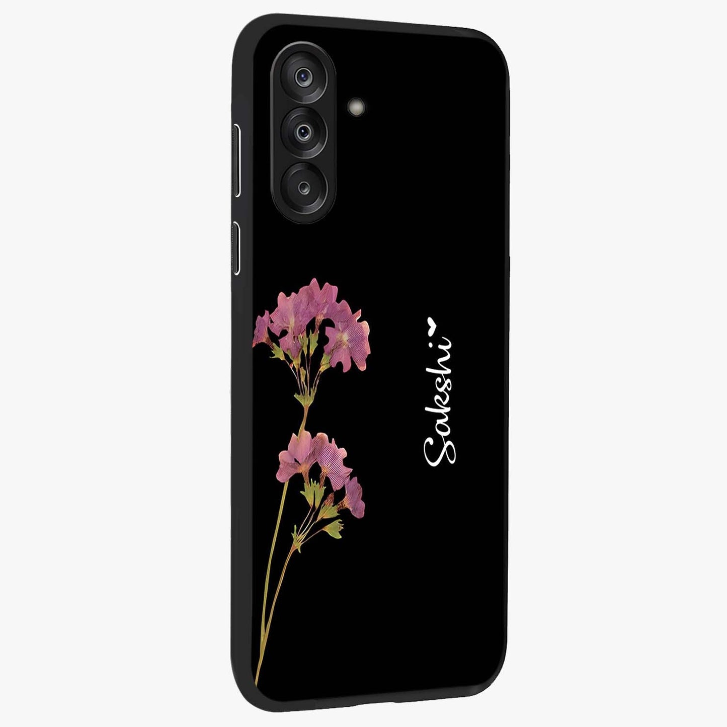 Riching Lavender Flower Custom Name Glass Case upright view showcasing elegant lavender floral artwork with personalized aesthetic.
