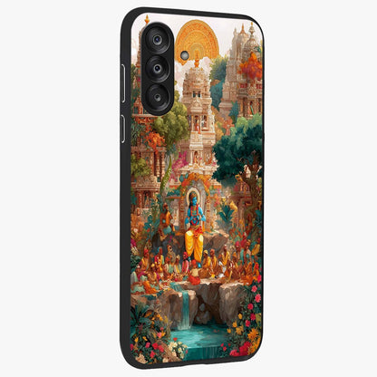 Sacred Sunlight Gods Glass Case upright view showcasing glowing divine artwork with sacred mythological theme.