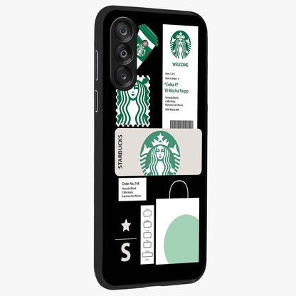 Starbucks Mocha Glass Case upright view showcasing trendy coffee inspired artwork with modern lifestyle theme.