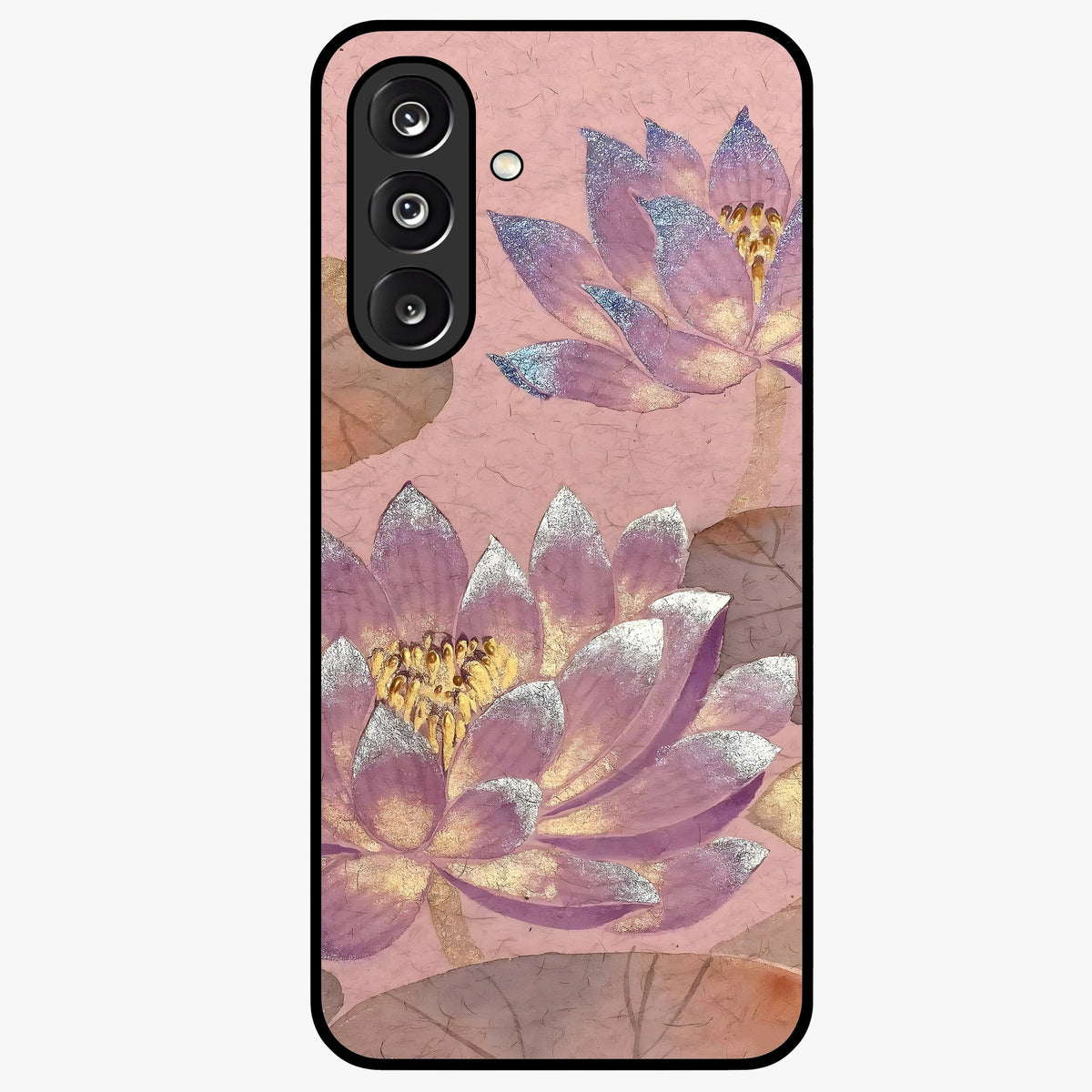 Blossom Mist Lotus Glass Case showing flat back view with serene lotus blossom artwork and glossy glass finish.