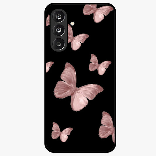 Butterfly Pattern Glass Case showing flat back view with elegant butterfly pattern artwork and glossy glass finish.