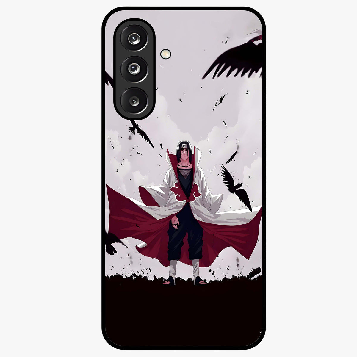 Crimson Crow Ascension Glass Case showing flat back view with mystical crow artwork and glossy glass finish.