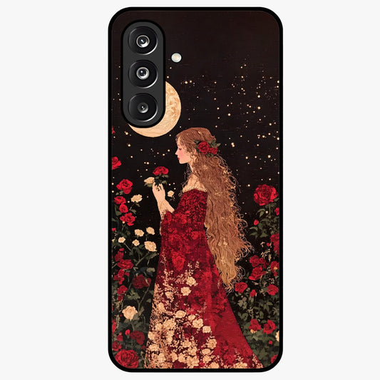 Crimson Dreams Glass Case showing flat back view with dreamy crimson artwork and glossy glass finish.