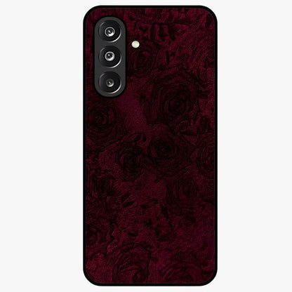 Crimson Fade Flow Glass Case showing flat back view with flowing crimson gradient artwork and glossy glass finish.