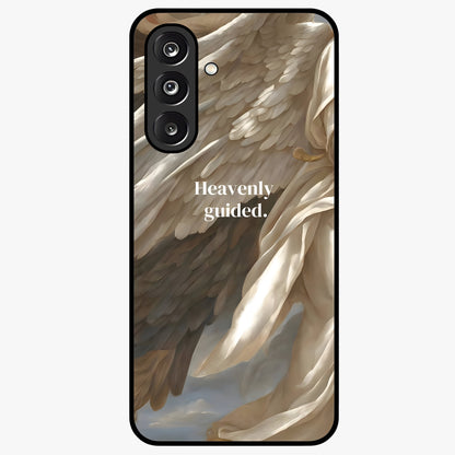 Divine Winged Grace Glass Case showing flat back view with elegant wing inspired artwork and glossy glass finish.