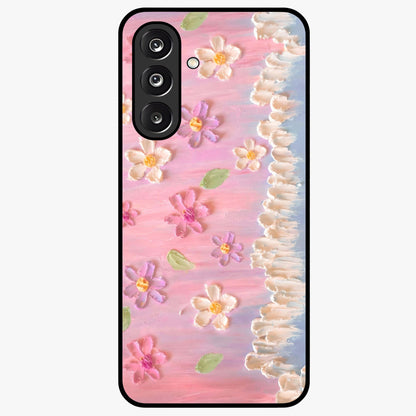 Dreamy Painted Garden Glass Case showing flat back view with artistic painted floral garden artwork and glossy glass finish.
