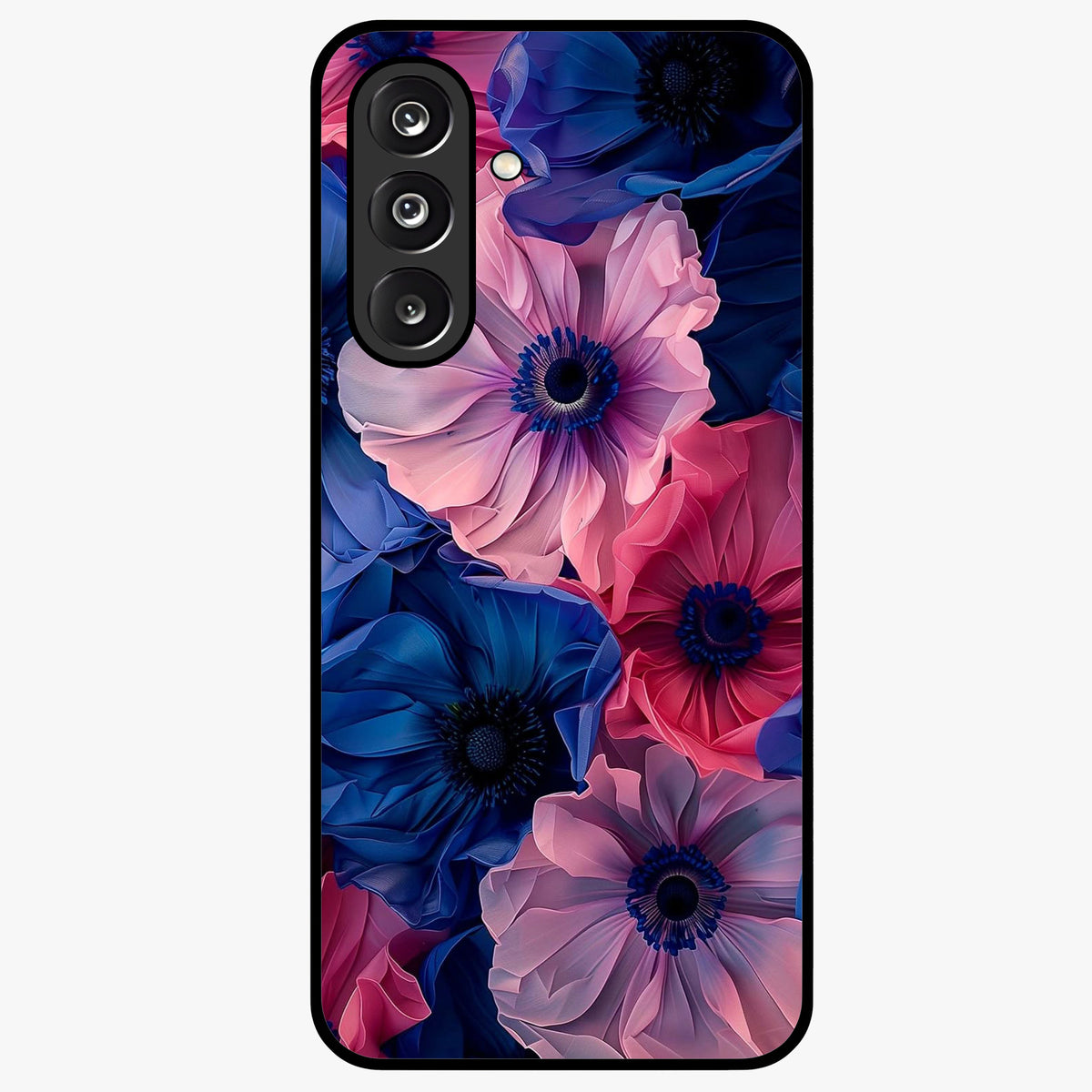 Flower Paper Art Pattern Glass Case showing flat back view with paper cut style floral artwork and glossy glass finish.